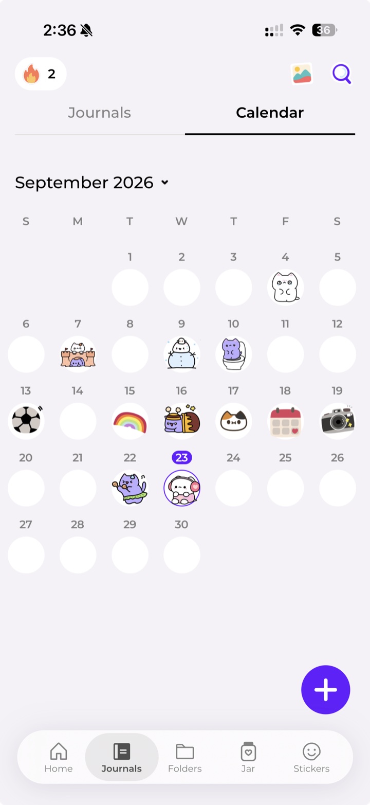 Calendar with a mood sticker on each day