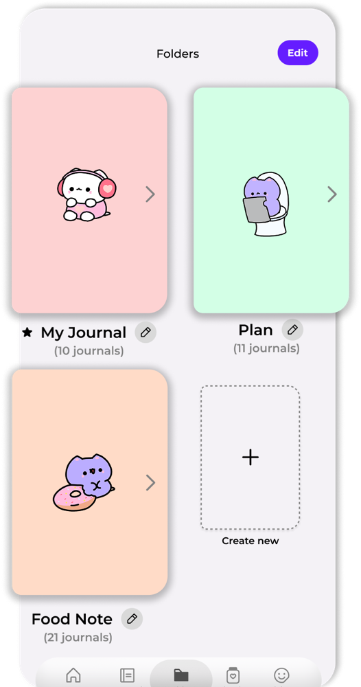 Folders: My Journal, Plan and Food Note