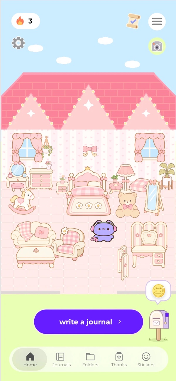 Miuu's home in pink with a rocking horse and teddy bear
